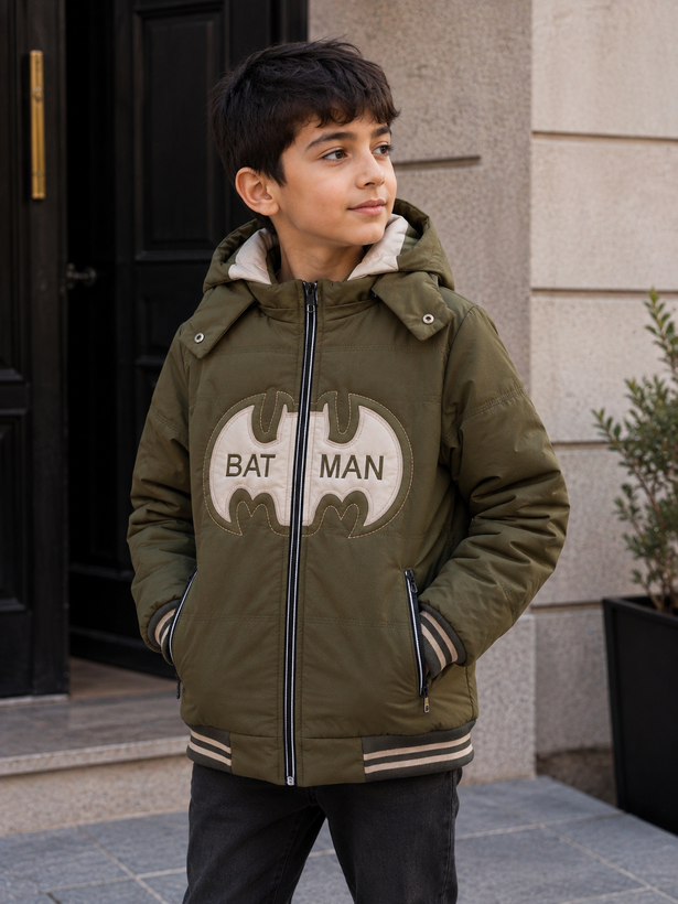 کاپشن پسرانه آستین پافرشو/مدل بتمن/جنس تیسی/سایز 60،65 مناسب 7 تا 10 سال